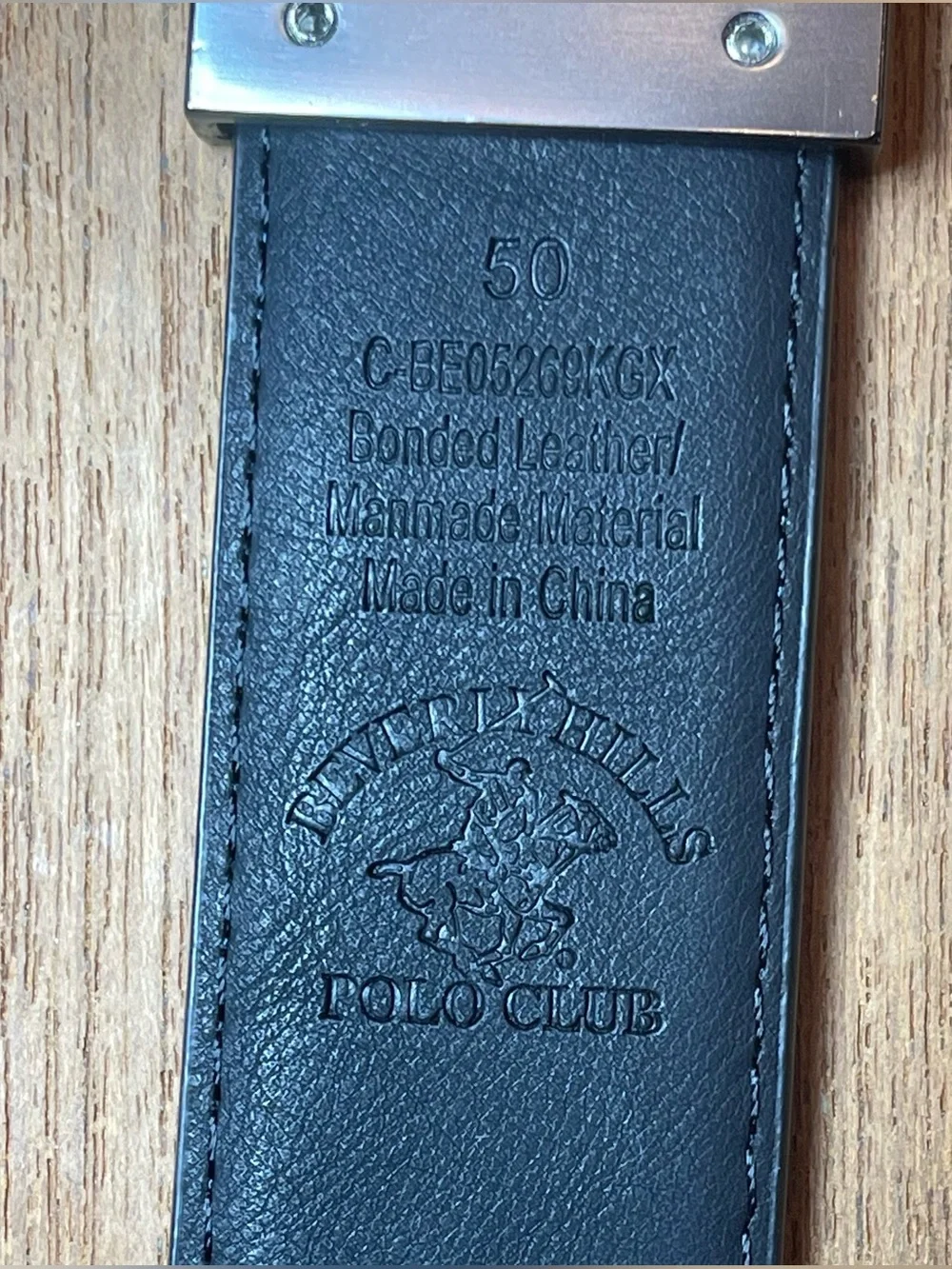 Reversible Beverly Hills Polo Belt Bonded Leather Black/Navy Gunmetal Size 50